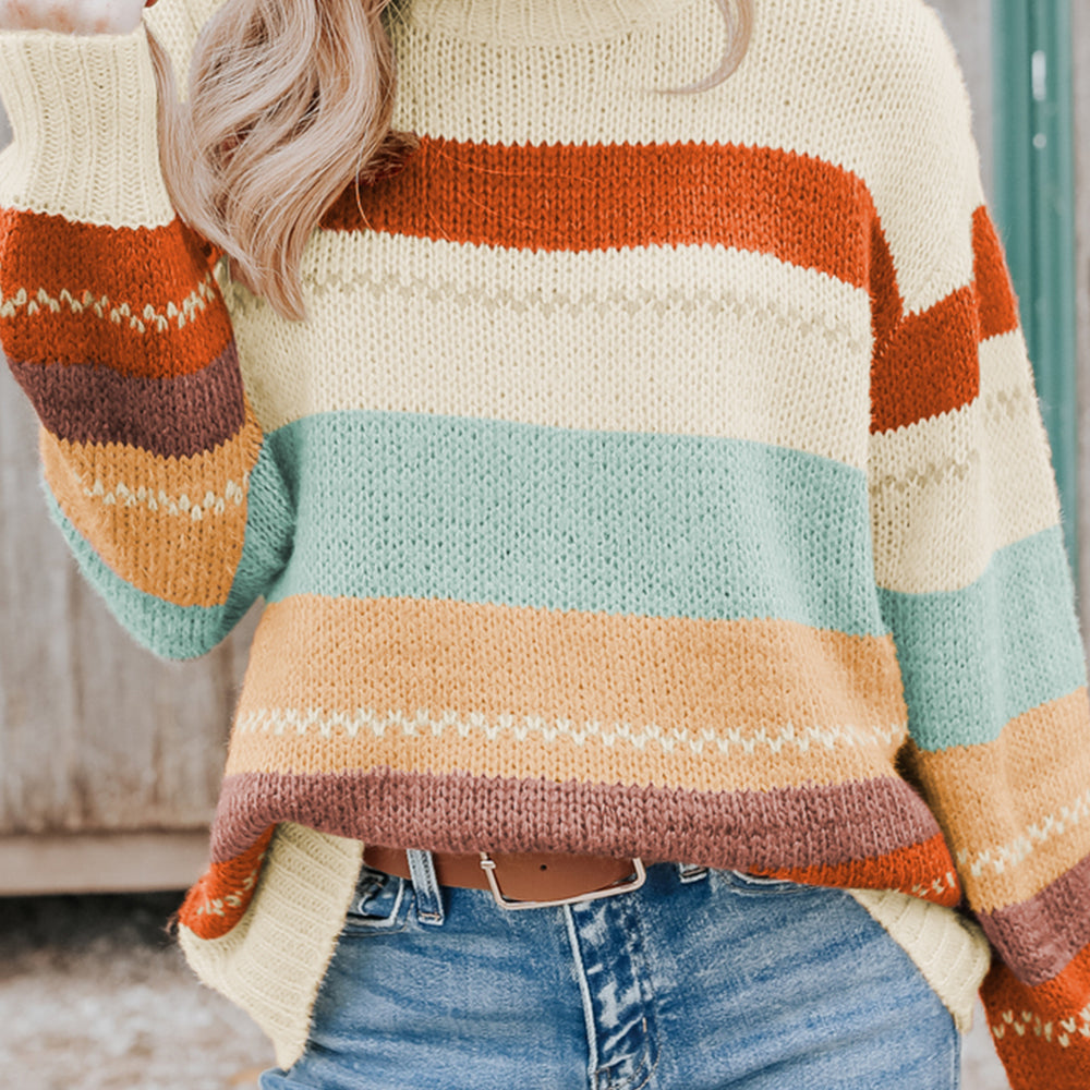 Striped Color Block Crew Neck Sweater