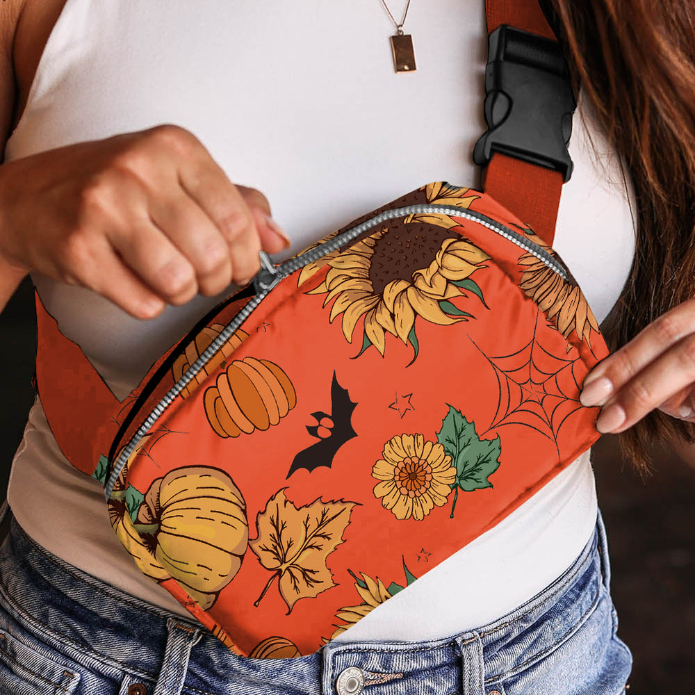 Orange Pumpkin Sunflower Halloween Graphic Crossbody Bag