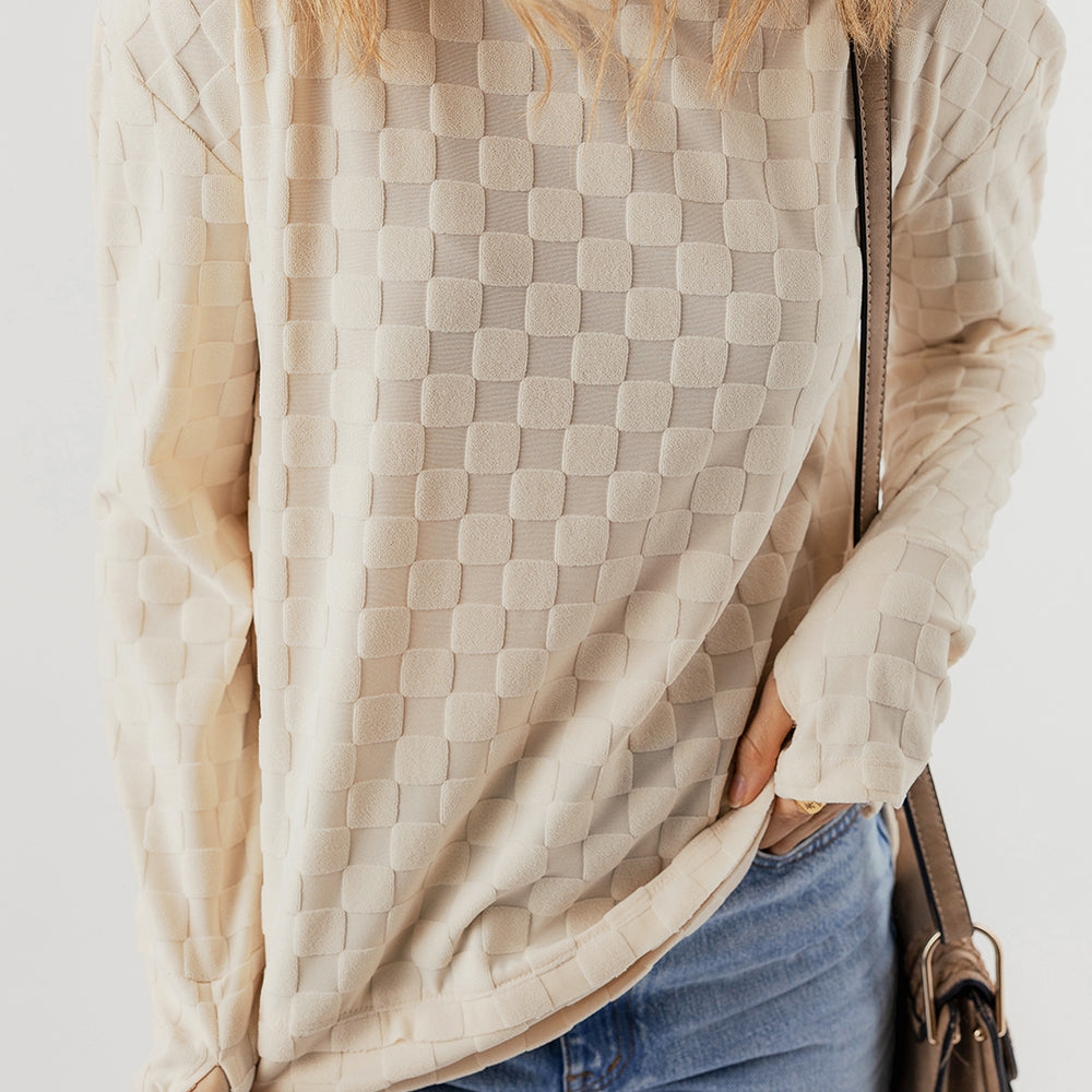 
                      
                        Beige Solid Textured Thumbhole Sleeve Top
                      
                    