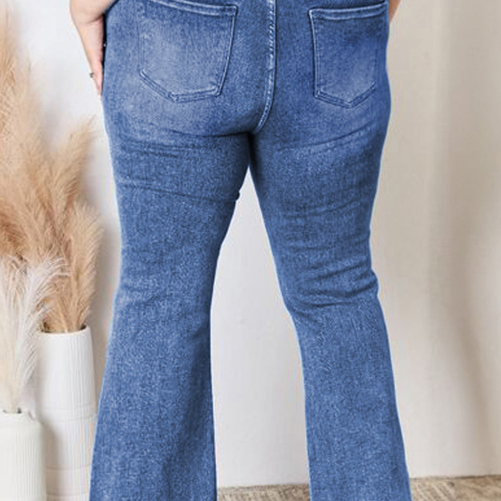 Blue Plus Size Exposed Seam High Waist Flare Jeans