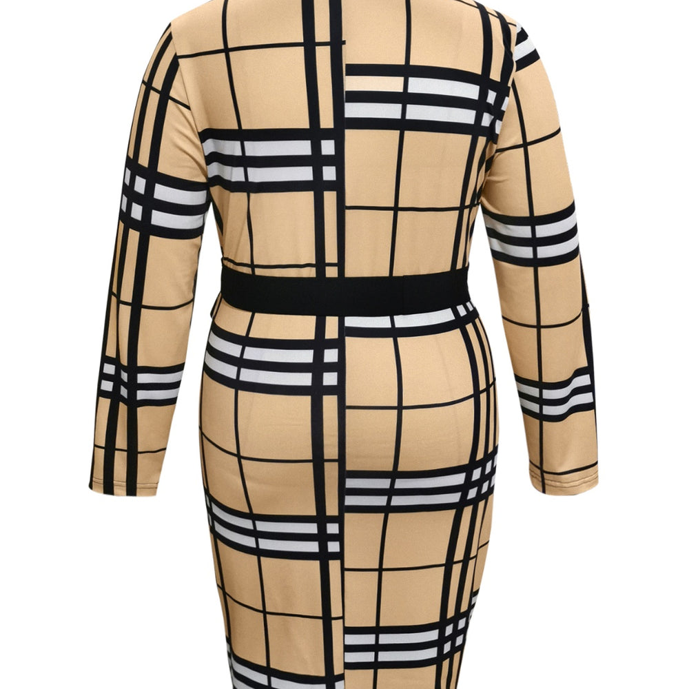 Plaid V-Neck Wrap Dress for Plus Size