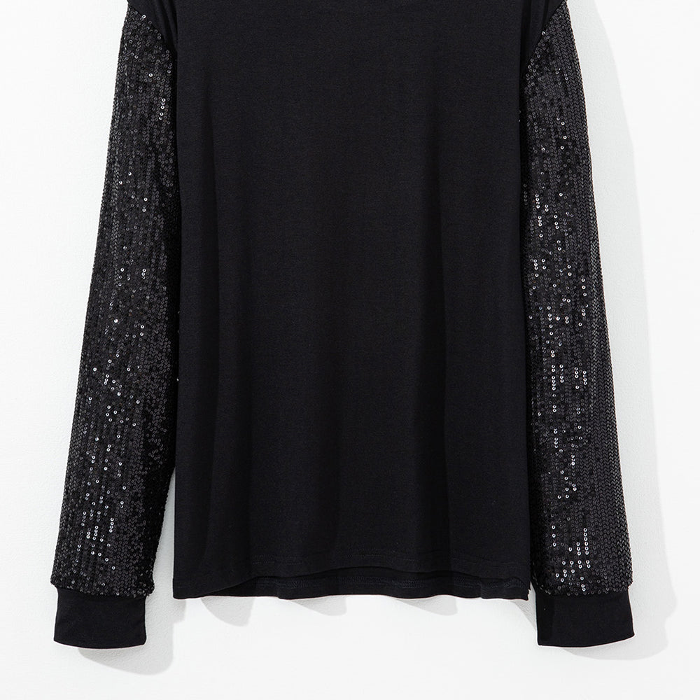 
                      
                        Black Sequin Contrast Long Sleeve Plus Size Top
                      
                    