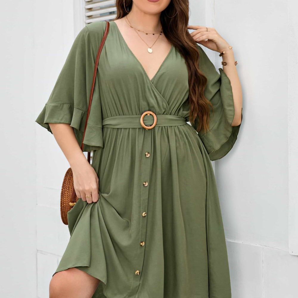 Curvy Surplice Half Sleeve Dress