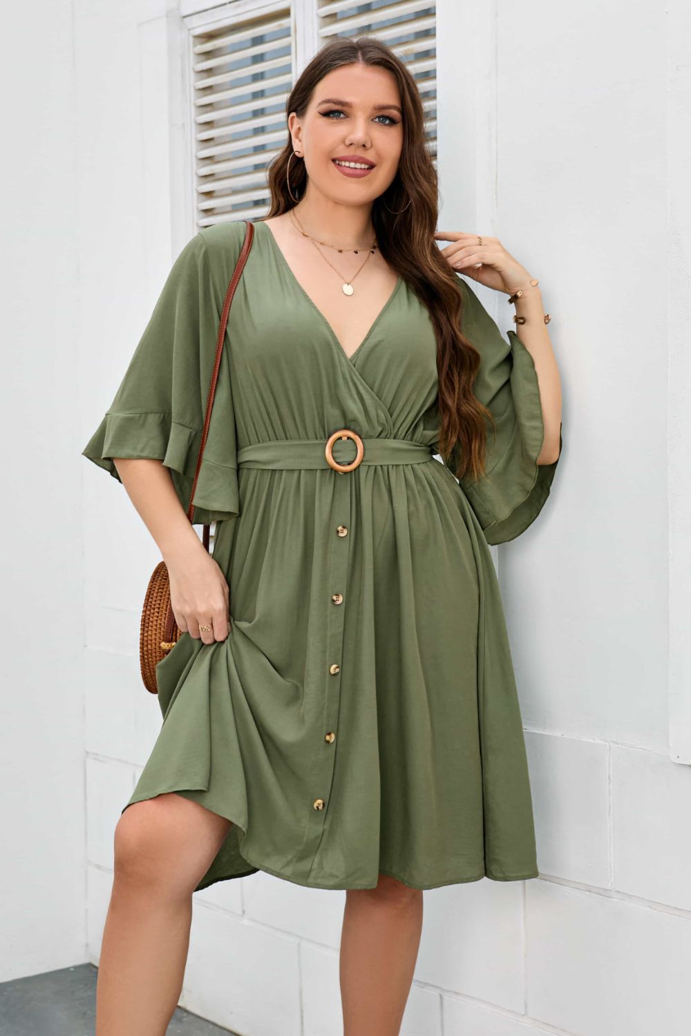 Curvy Surplice Half Sleeve Dress