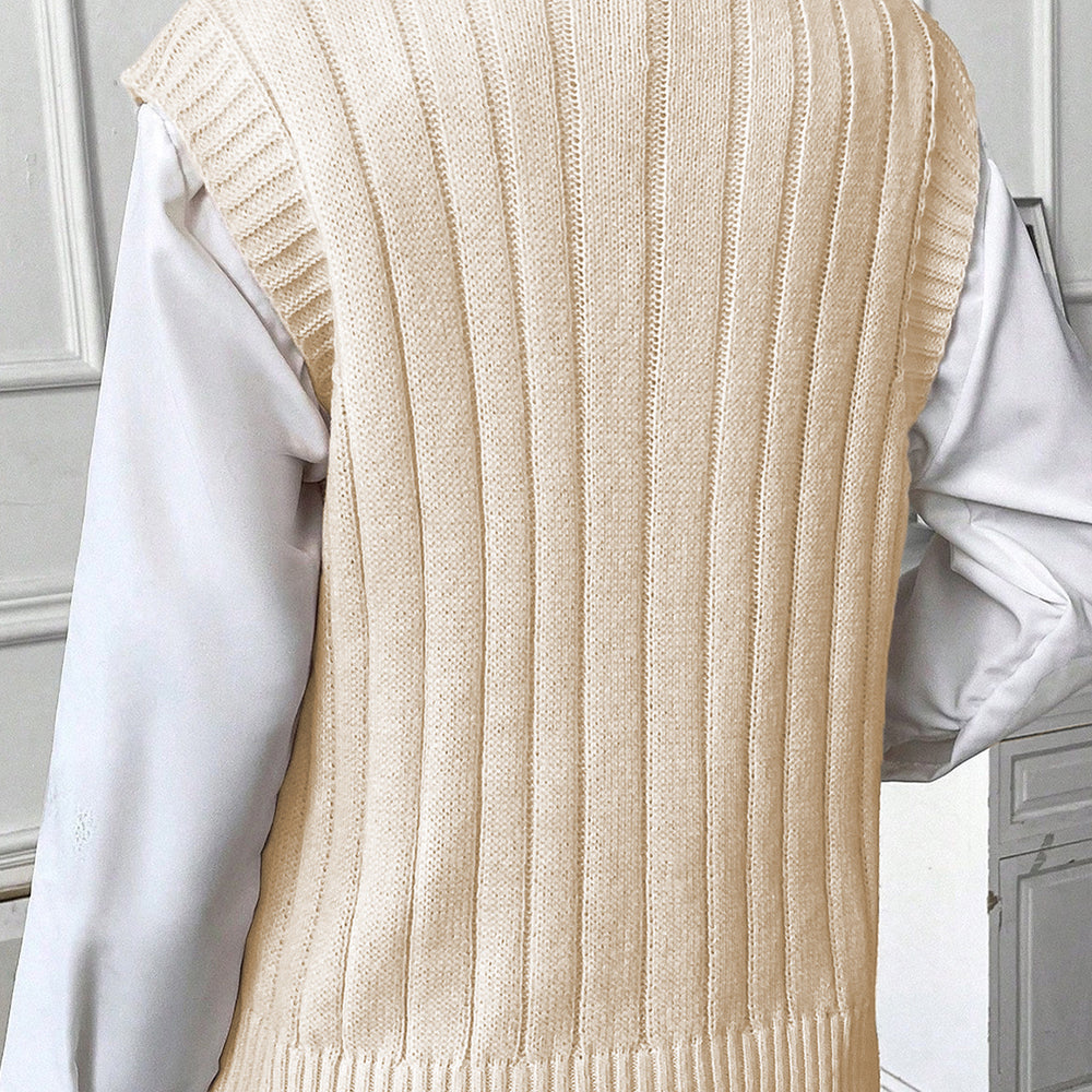 Oatmeal Cable Knit High Neck Sweater Vest