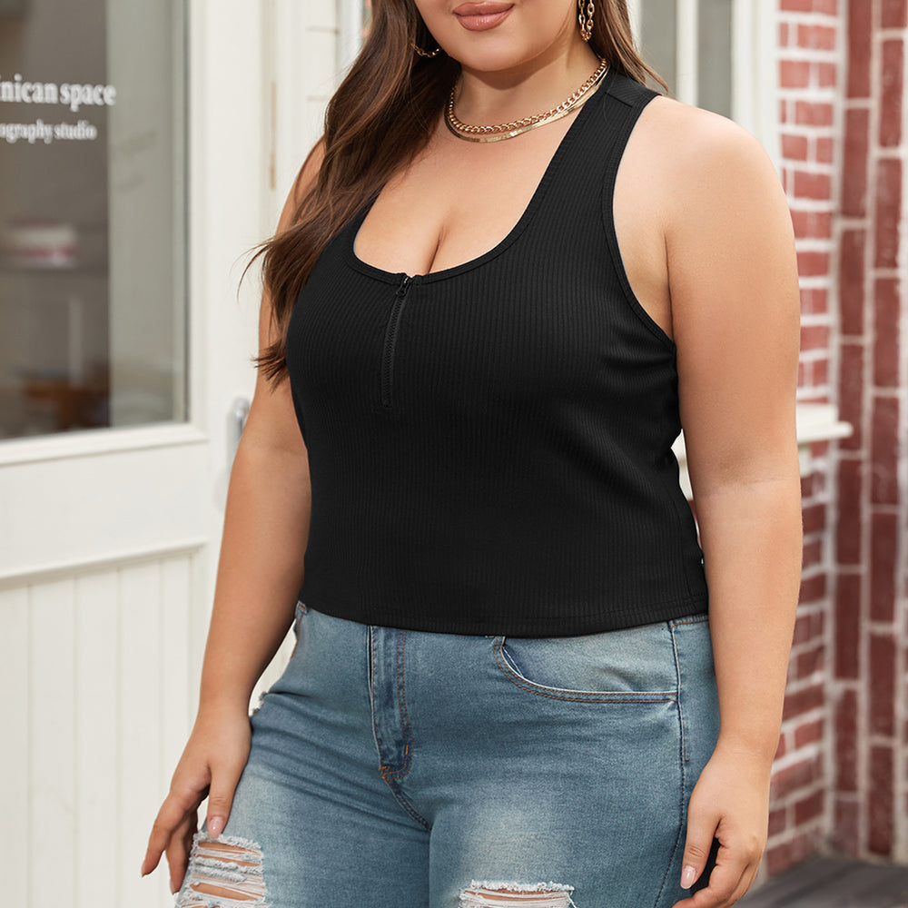 
                      
                        Black Plus Size Zipper Front Racerback Tank Top
                      
                    