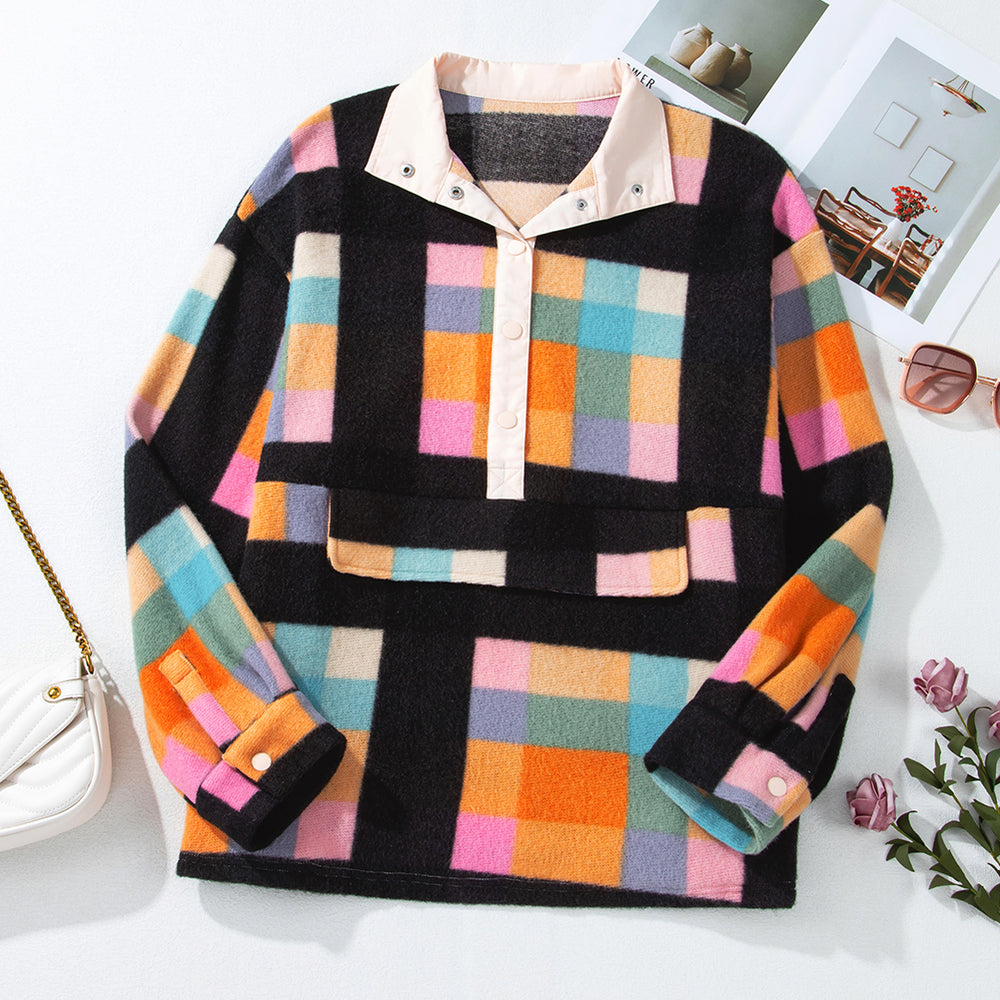 
                      
                        Black Plus Size Checkered Sherpa Sweatshirt
                      
                    