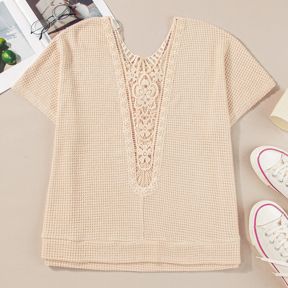 
                      
                        Beige Plus Size Tee with Guipure Lace Insert
                      
                    