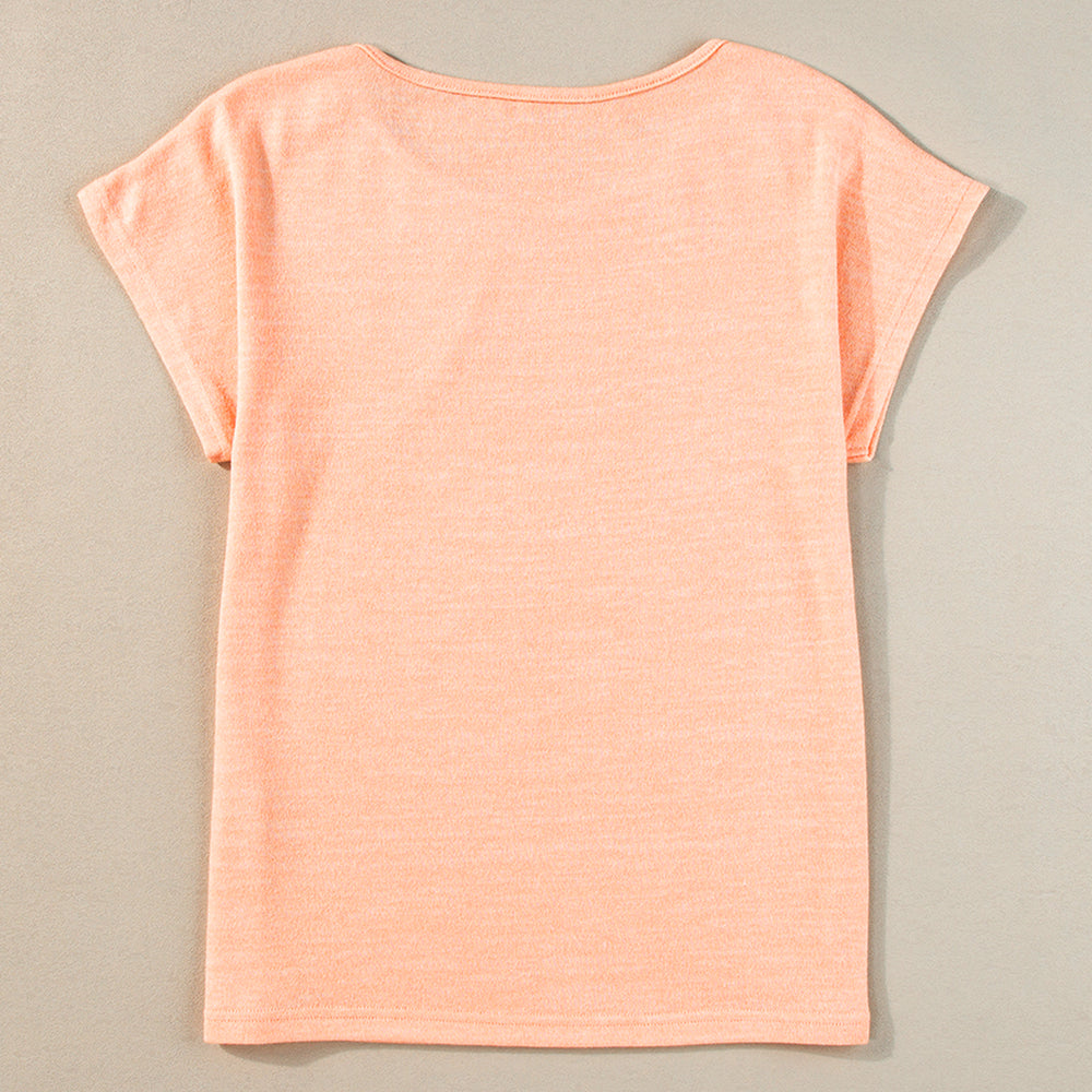 
                      
                        Apricot Pink Batwing Sleeve Tee - Button Detail Casual Top
                      
                    