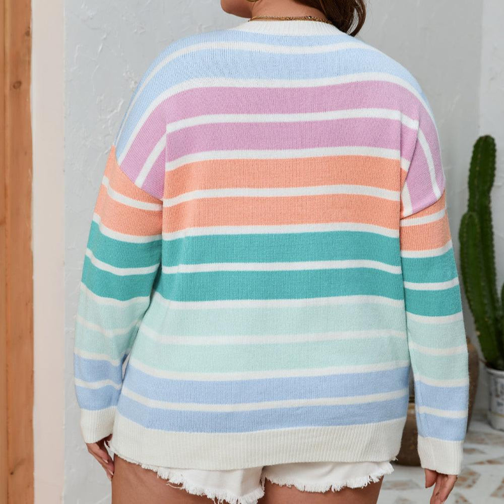 Striped Plus Size Sweater in Multicolor Crewneck