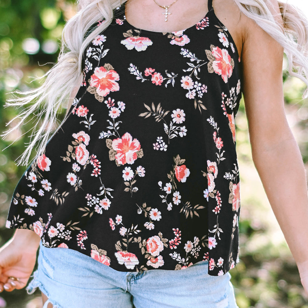 
                      
                        Black Floral Spaghetti Straps Tank Top
                      
                    