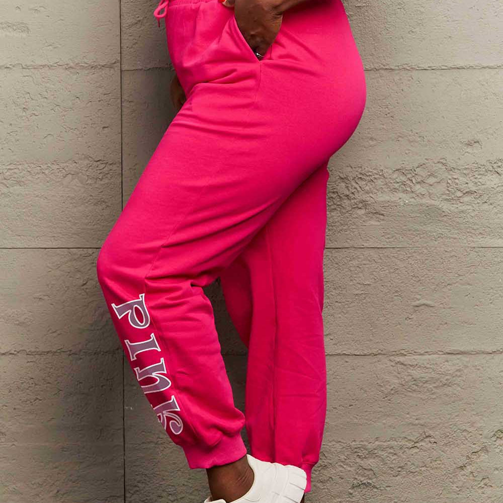 Full Size PINK Graphic Sweatpants - Simply Love