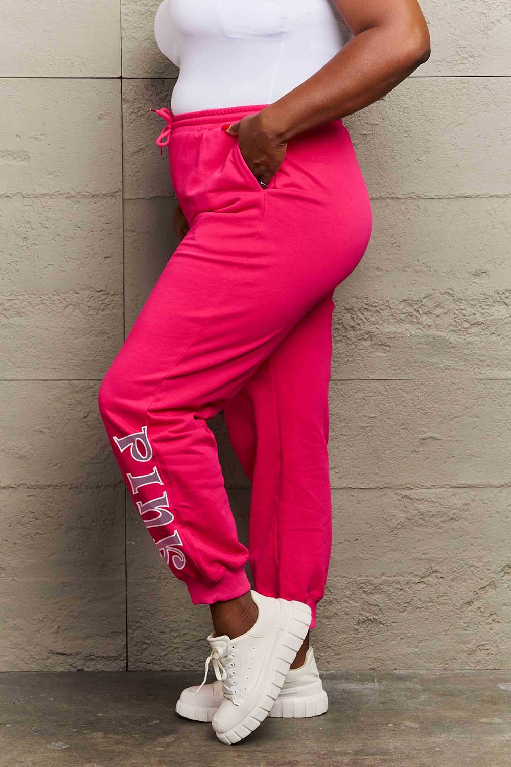 Full Size PINK Graphic Sweatpants - Simply Love