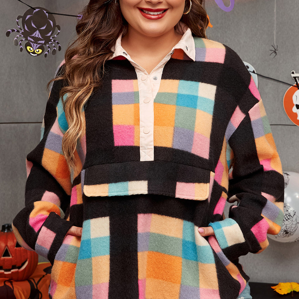 
                      
                        Black Plus Size Checkered Sherpa Sweatshirt
                      
                    