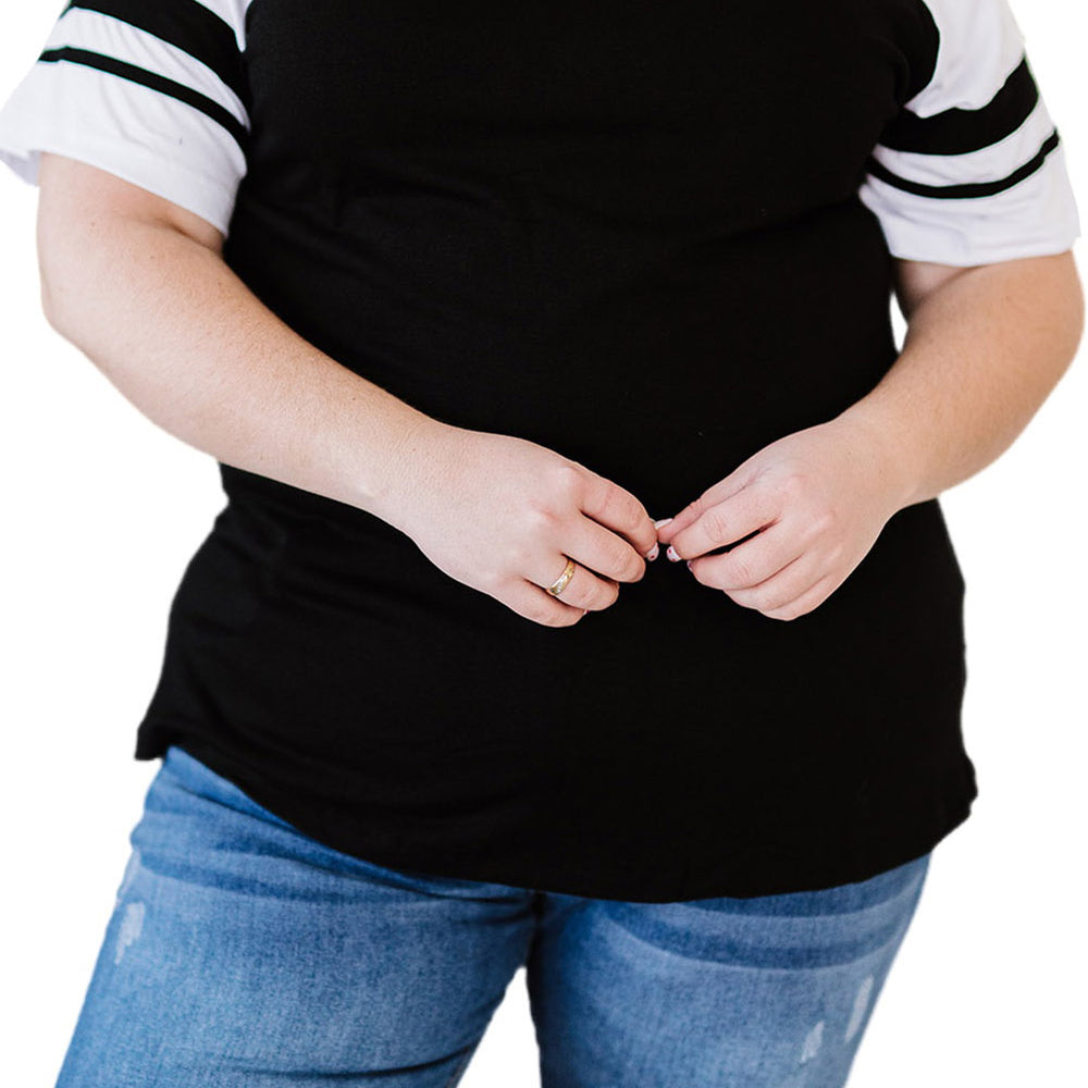 
                      
                        Black Crisscross V Neck Raglan Sleeve Plus Size Tee - Stylish & Comfo
                      
                    