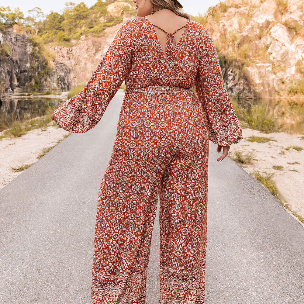 Printed V-Neck Plus Size Jumpsuit