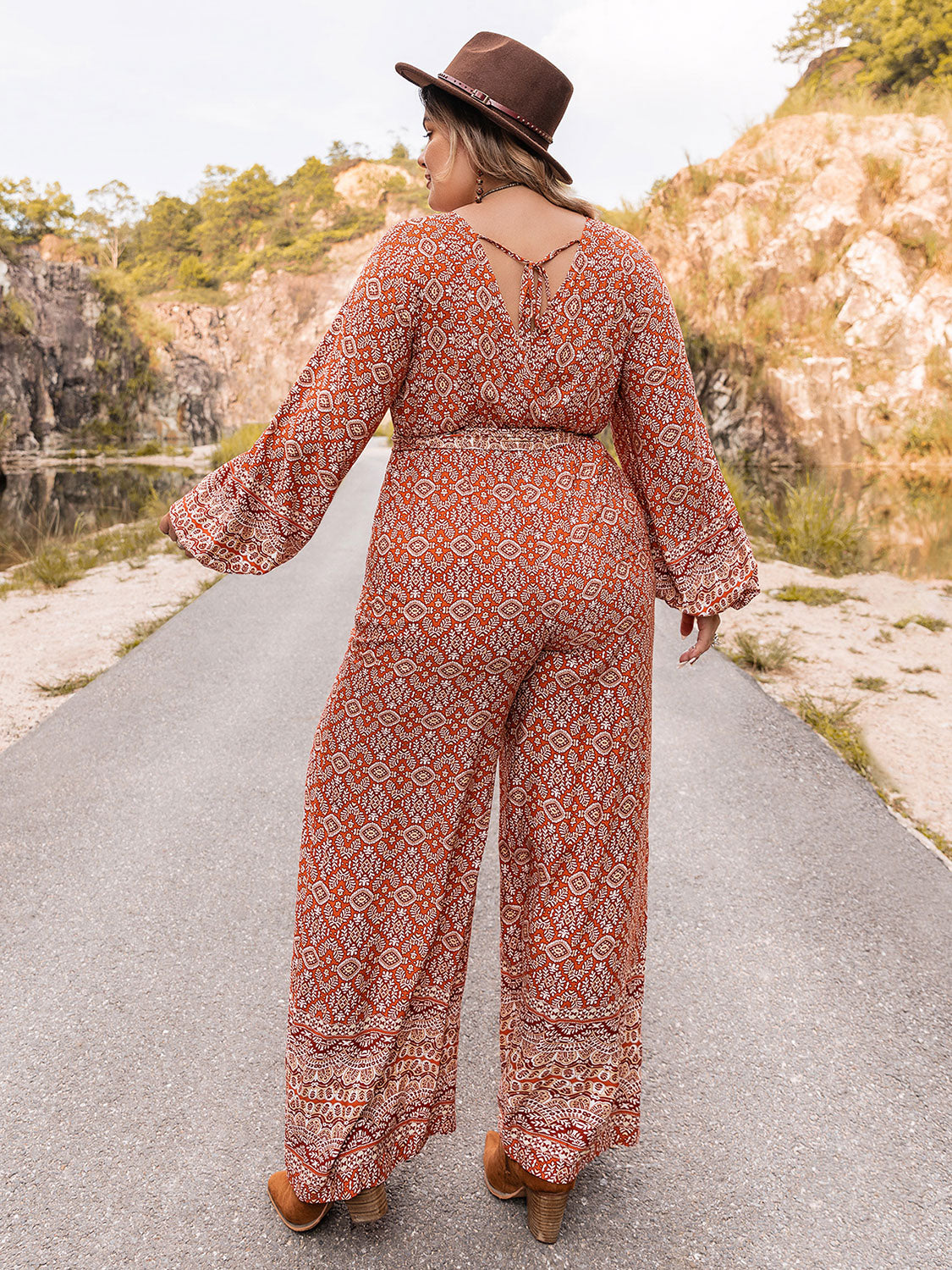 Printed V-Neck Plus Size Jumpsuit