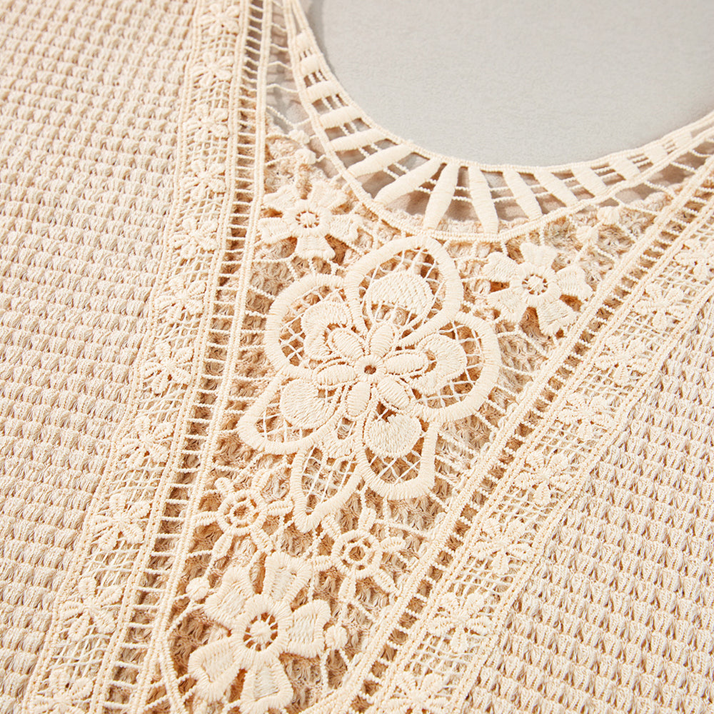 
                      
                        Beige Plus Size Tee with Guipure Lace Insert
                      
                    