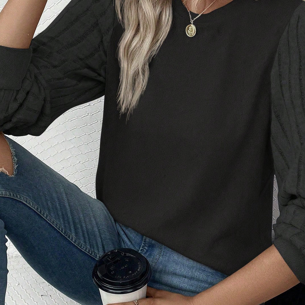 
                      
                        Black Contrast Ribbed Bishop Sleeve Top
                      
                    