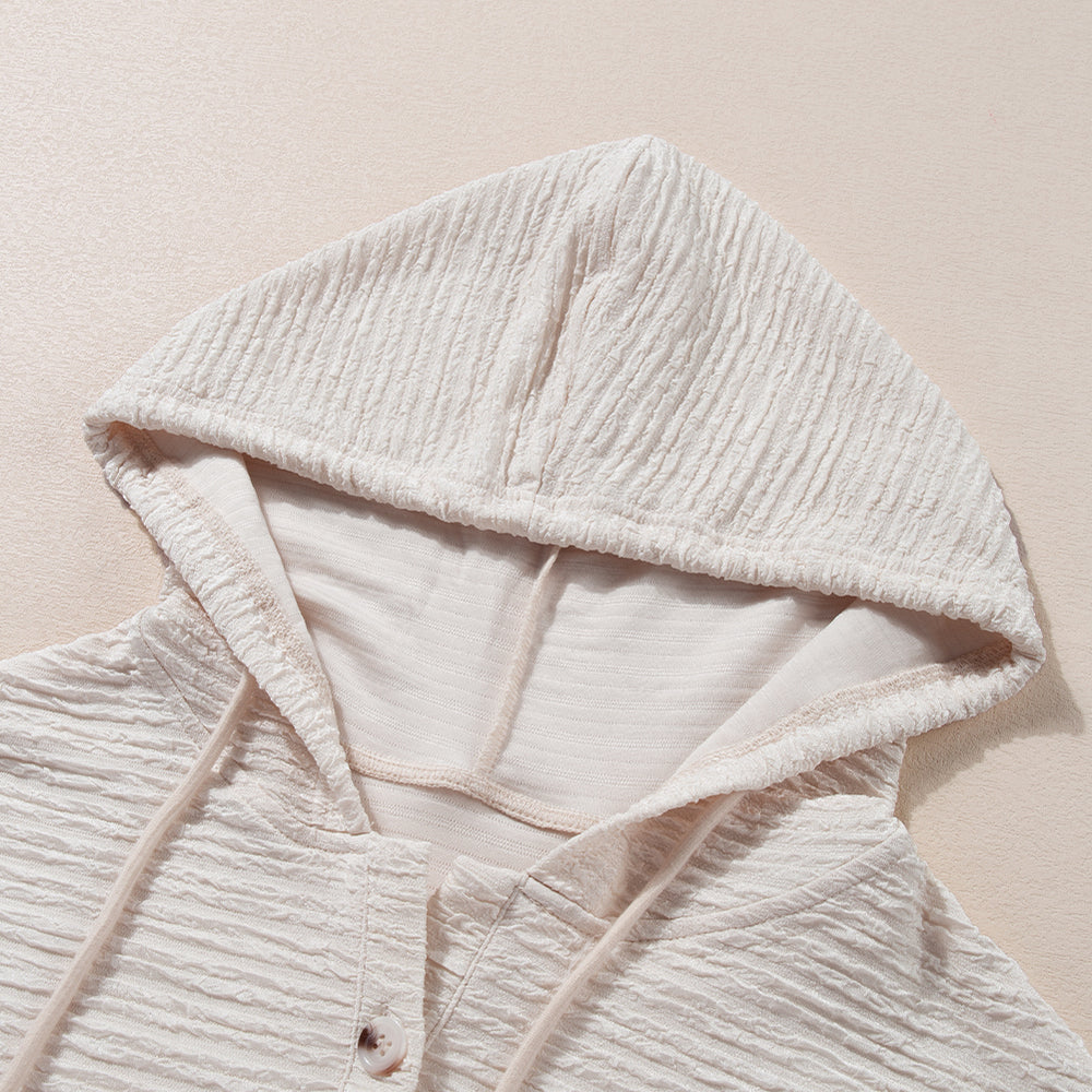 
                      
                        Apricot Solid Drawstring Hoodie with Henley Neckline
                      
                    