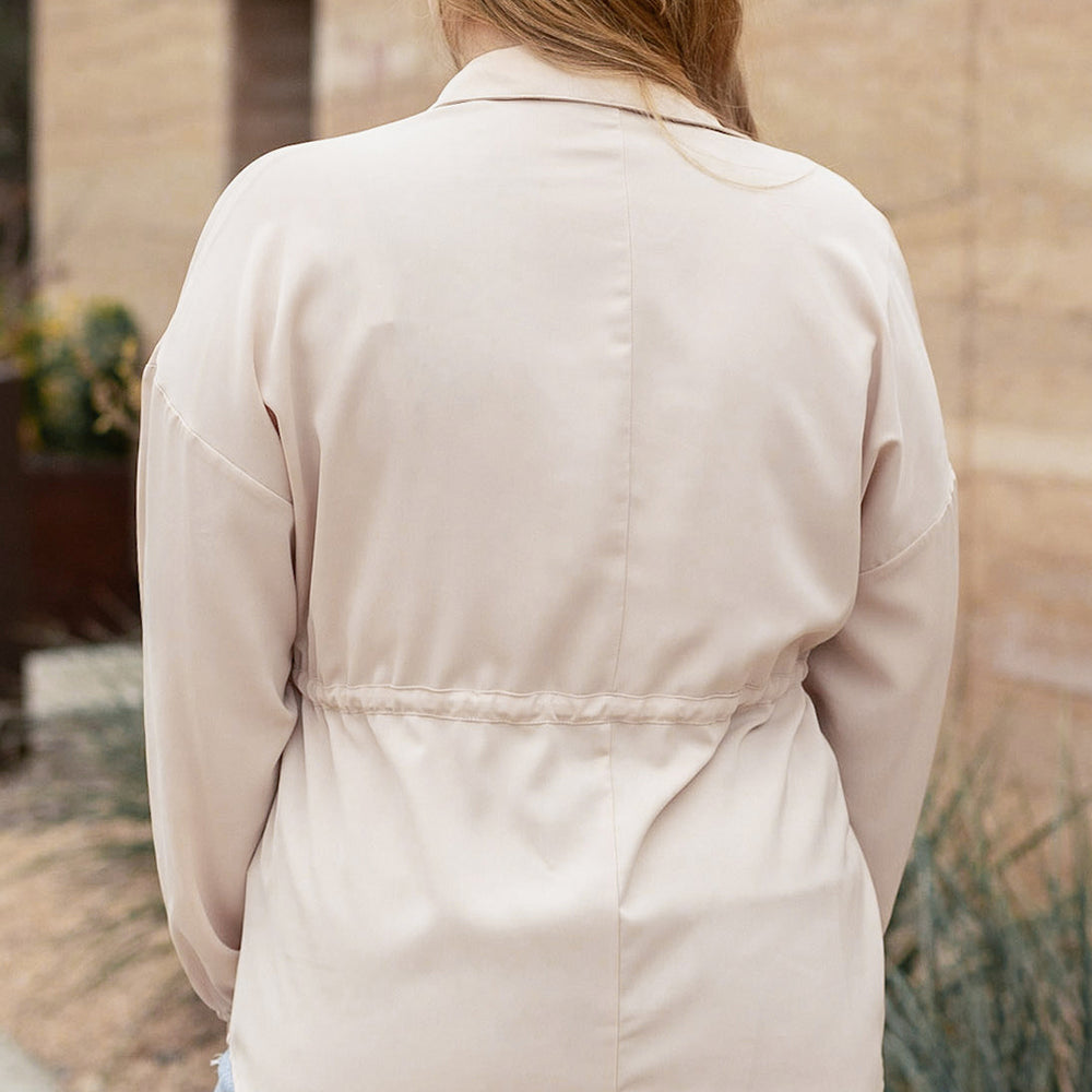 French Beige Plus Size Puff Sleeve Tunic Shirt