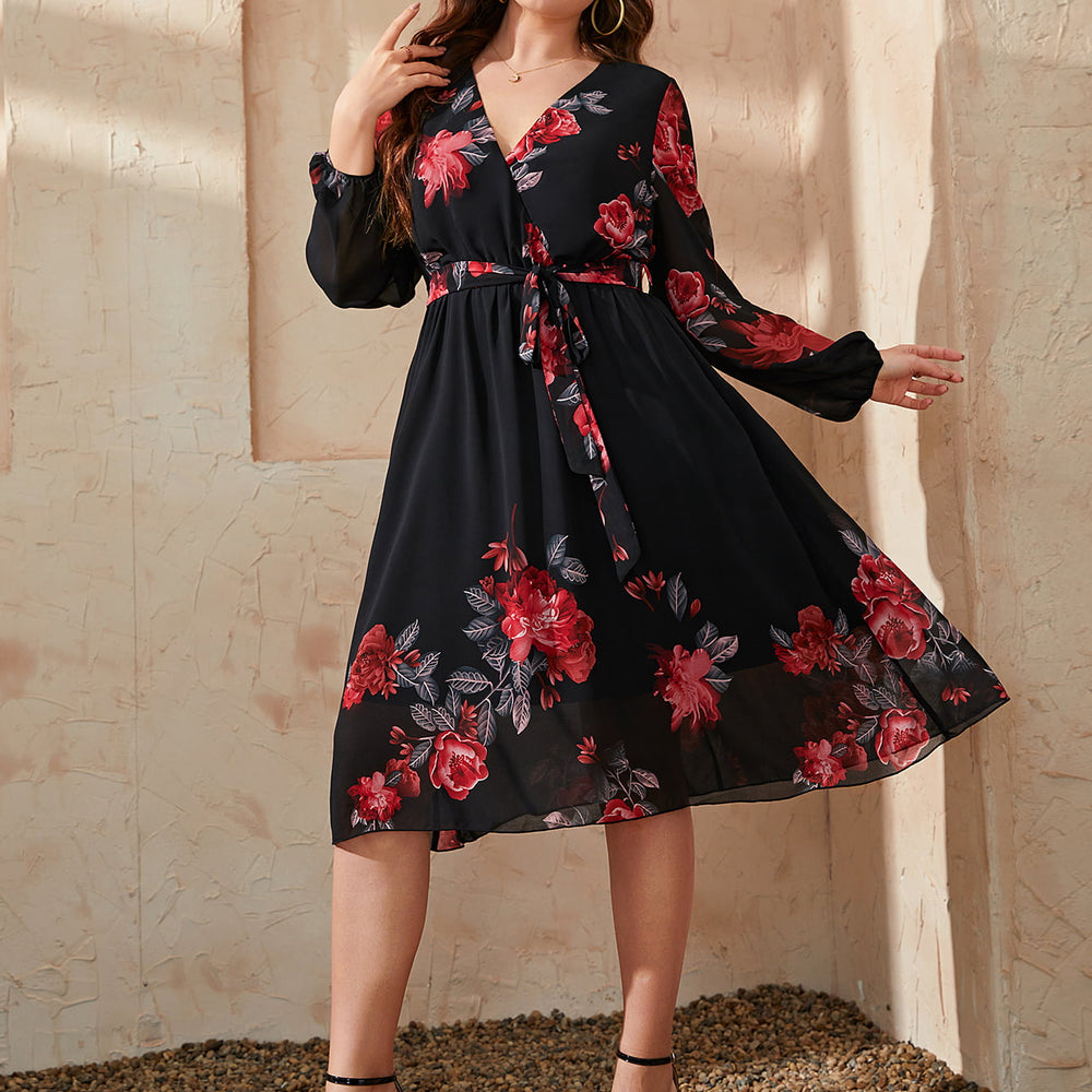 Floral Tie Waist Dress for Plus Size