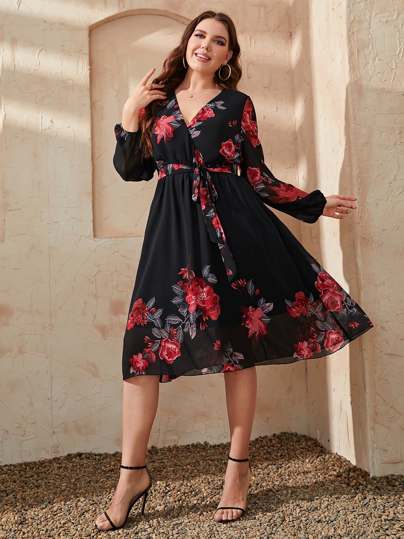 Floral Tie Waist Dress for Plus Size