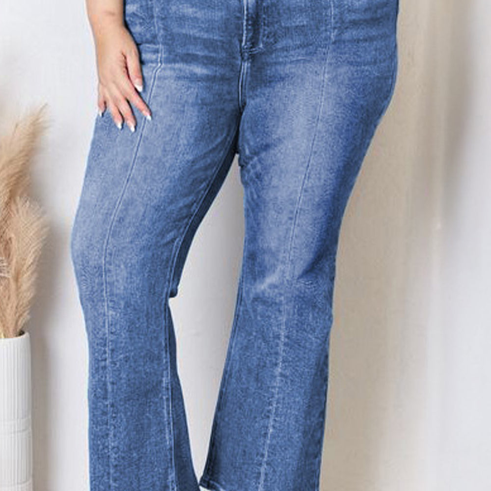 Blue Plus Size Exposed Seam High Waist Flare Jeans