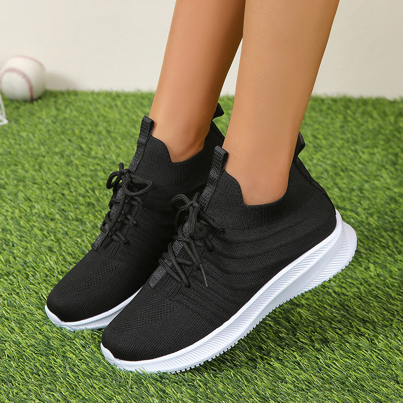 
                      
                        Women'S Spring Thick Bottom Solid Color Sneaker Lace-Up Lightweight Breathable Shoes
                      
                    