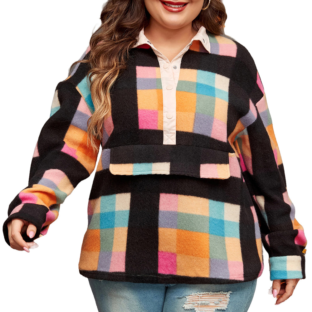 
                      
                        Black Plus Size Checkered Sherpa Sweatshirt
                      
                    