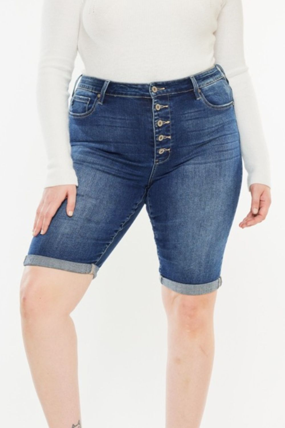 Women's High Waist Denim Shorts with Buttons Casual